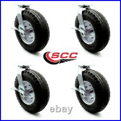 12 Inch Black Pneumatic Wheel Swivel Casters with Brakes Set Service Caster
