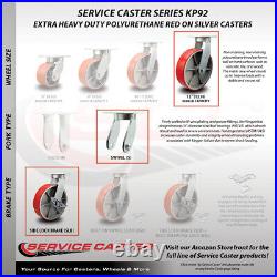 12 Inch Heavy Duty Red Poly on Cast Iron Caster Set 4 Brakes 2 Swivel Locks