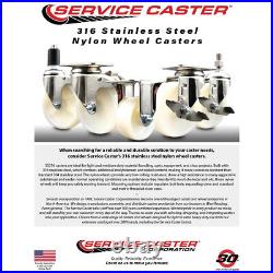 3 Inch 316SS Nylon Wheel Swivel 10mm Threaded Stem Caster Set Lock Brake SCC