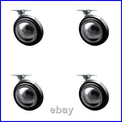 3 Inch Bright Chrome Soft Tread Ball Caster Top Plate Set of 4 SCC