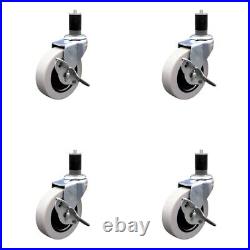 3 Inch Thermoplastic Wheel 1-3/4 Inch Expanding Stem Caster with Brakes Set of 4