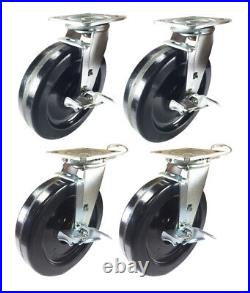4 Casters Set 8 X 2 Swivel Lock Phenolic Wheel Caster Black