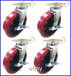 4 Casters Set 8 X 2 Swivel Lock Polyurethane Wheel Caster Red