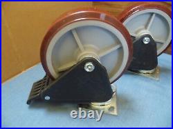 4 Durastar 8 x 2 Heavy Duty Plate Caster Frame Wheel 2 Swivel W Brake Set Pack