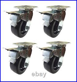 4 Heavy Duty Caster Set 4 5 6 8 Phenolic Wheels Rigid and Total Lock Brake