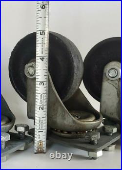 4 Heavy Duty Industrial Factory Cast Iron 3.5lbs ea Swivel Castor Wheels/ Bolts