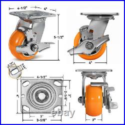 4 Inch Aluminum Core Polyurethane Heavy Duty Casters, Capacity800-3200LB