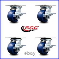 4 Inch Heavy Duty Solid Poly Caster Set with Ball Bearings and Brakes SCC