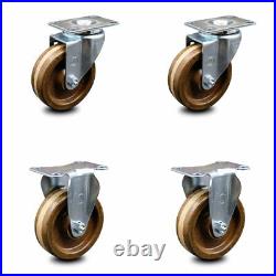 4 Inch High Temp Phenolic Wheel Swivel Top Plate Caster Set with 2 Rigid SCC