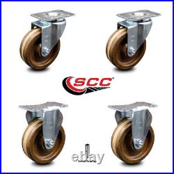 4 Inch High Temp Phenolic Wheel Swivel Top Plate Caster Set with 2 Rigid SCC