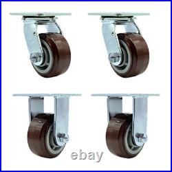 4 Inch Polyurethane Caster Set with Ball Bearing 2 Swivel 2 Rigid Service Caster