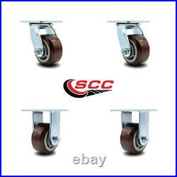 4 Inch Polyurethane Caster Set with Ball Bearing 2 Swivel 2 Rigid Service Caster