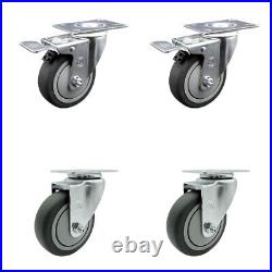 4 Inch Thermoplastic Rubber Wheel Swivel Top Plate Caster Set 2 Total Lock Brake