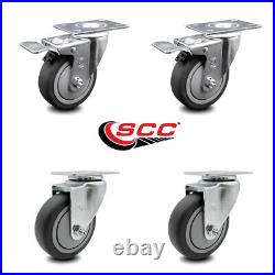 4 Inch Thermoplastic Rubber Wheel Swivel Top Plate Caster Set 2 Total Lock Brake