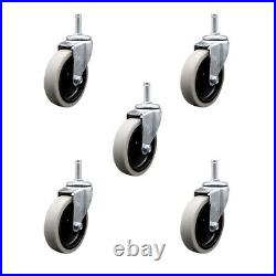 4 Inch Thermoplastic Wheel 1-3/8 Inch Grip Ring Stem Caster Set of 5 SCC