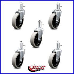 4 Inch Thermoplastic Wheel 1-3/8 Inch Grip Ring Stem Caster Set of 5 SCC