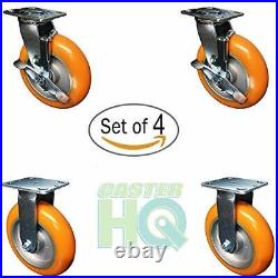 4 Pack 8 x 2 Non-Marking Orange Tread Polyurethane Casters 2 Swivel with B