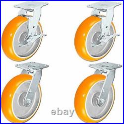 4 Pack 8 x 2 Non-Marking Orange Tread Polyurethane Casters 4 Swivel with 2