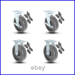 4-Piece Caster Set 2 Swivel withBrakes 2 Fixed Casters withHardware 8x2 Polyolefin