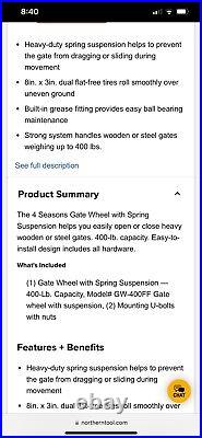 4 Seasons Gate Wheel withSpring Suspension- 400-Lb Cap 8inx3in Dual Tires GW-400FF