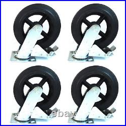 4 Sets -RK Heavy Duty Moldon Rubber Swivel with Brake Casters Iron Wheel, 8x 2