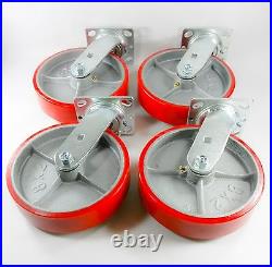 4 Swivel Casters 8 Heavy Duty Cast Iron Hub Core Poly Wheel Non Skid Mark