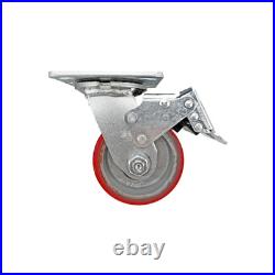 4 x 2 Total Lock Caster Set of 4 with Red Polyurethane on Steel Wheel