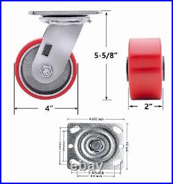 4X 2 Heavy Duty Casters Polyurethane Caster with Capacity up to 800-3000 LB