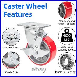 5 Inch Industrial Casters Set of 4, Heavy Duty Casters with Brake 4000 Lbs, No N