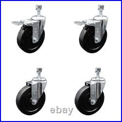 5 Inch Soft Rubber Wheel Swivel ½ Inch Stem Caster Set 2 Total Lock Brake SCC