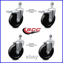 5 Inch Soft Rubber Wheel Swivel ½ Inch Stem Caster Set 2 Total Lock Brake SCC