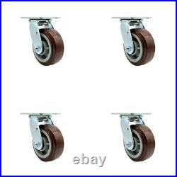 5 Inch Stainless Steel Polyurethane Wheel Swivel Caster Set with Roller Bearings