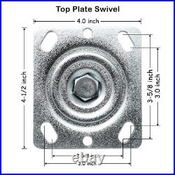6 4 Pack Plate Caster, Heavy Duty Rubber Mold on Steel Wheel Caster withTop Plate