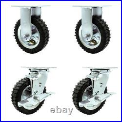 6 Inch Black Pneumatic Wheel Caster Set 2 Swivel with Brakes and 2 Rigid SCC