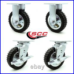 6 Inch Black Pneumatic Wheel Caster Set 2 Swivel with Brakes and 2 Rigid SCC