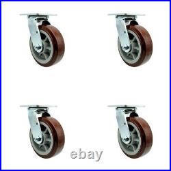 6 Inch Stainless Steel Polyurethane Wheel Swivel Caster Set with Roller Bearings