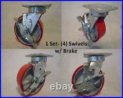 6 x 2 Swivel Caster Kingpinless Brk Polyurethane Wh on Steel 1200lb Tool Box