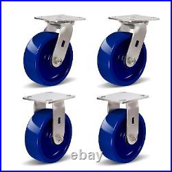 6X 2 Heavy Duty Casters Solid Polyurethane Wheel Capacity up to 900-3600 LB