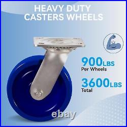 6X 2 Heavy Duty Casters Solid Polyurethane Wheel Capacity up to 900-3600 LB