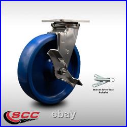 8 Inch 316SS Solid Poly Caster with Roller Bearing and Brake/Swivel Lock SCC