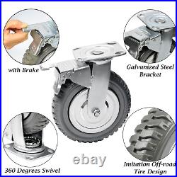 8 Inch Caster Wheels Heavy Duty Polyurethane Offroad Casters Set of 4 Swivel Pla