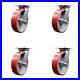 8 Inch Heavy Duty Red Poly on Cast Iron Caster Set with Roller Bearings Set 4