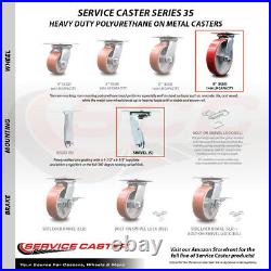 8 Inch Heavy Duty Red Poly on Cast Iron Caster Set with Roller Bearings Set 4