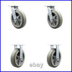 8 Inch Thermoplastic Rubber Caster Set with Roller Bearings 2 Swivel 2 Rigid SCC