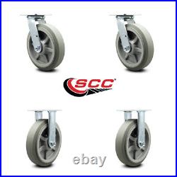 8 Inch Thermoplastic Rubber Caster Set with Roller Bearings 2 Swivel 2 Rigid SCC