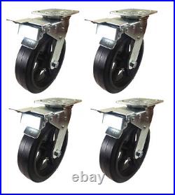 8 x 2 Heavy Duty Rubber on Cast Iron Caster 4 Swivel with Total Lock Brake