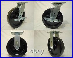 8 x 2 Swivel Caster Heavy Duty Phenolic Wheel Brk(2)Rigid(2)1250lb ea Tool Box
