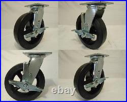 8 x 2 Swivel Casters Rubber Wheel on Steel Hub Brake (4) 600lb each Tool Box