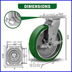 8X 2 Heavy Duty Casters Polyurethane on Aluminum Capacity up to 1500-6000 LB