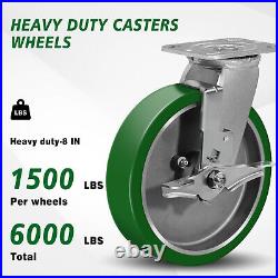 8X 2 Heavy Duty Casters Polyurethane on Aluminum Capacity up to 1500-6000 LB